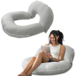 INSEN Reading Pillow, Back Pillow for Sitting in Bed and Couch, Gaming Pillow for Adults, Sit Up Support for Bed, Grey Jersey