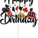 7 x Casino Cake Topper Happy Birthday Las Vegas Cake Topper Poker Chips Cake Topper Casino Themed Party Supplies for Casino Night Party Decorations Gambling Party Decorations Vegas Birthday Decorations