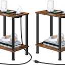 HOOBRO Side Table with Charging Station, Set of 2 End Tables with USB Port and Outlets, Nightstand with 2-Layer Storage Shelves for Small Spaces, Living Room, Bedroom, Rustic Brown