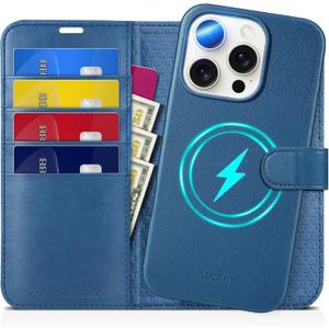 TUCCH Case Wallet for iPhone 16 Pro, [Detachable] Stand RFID Blocking 4 Card Slot Shockproof Interior Case, PU Leather Magnetic Removable Flip Cover Compatible with iPhone 16 Pro, Light Blue
