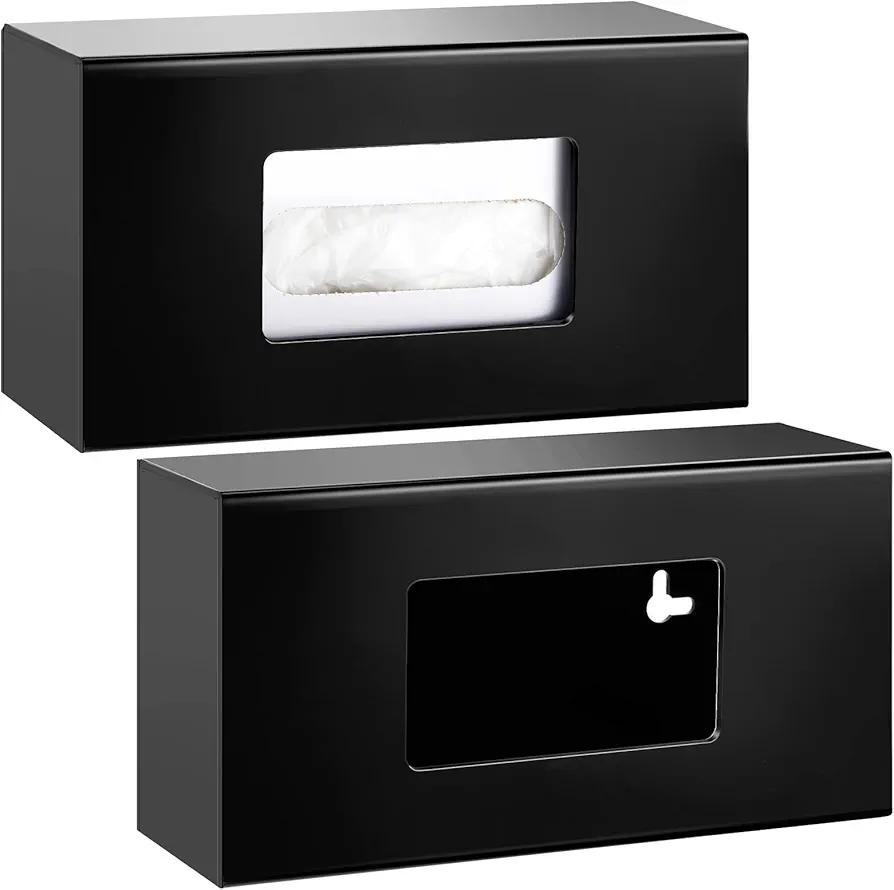 Thyle 2 Pcs Glove Box Holder Wall Mount Acrylic Dispenser Single Side Loaded Disposable Latex Rubber Glove Box for Kitchen, Office, Restaurant(Black)