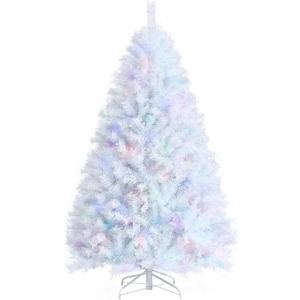 GOFLAME 6FT White Artificial Christmas Tree Hinged, Iridescent Xmas Tree W/ 792 Glittery Tips, Folding Metal Stand, Premium PVC & PET Material, Luxuriant Unlit PVC Holiday Tree Décor for Home Office