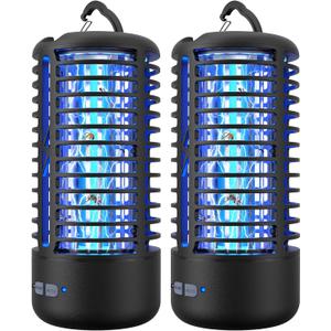 Rechargeable Bug Zapper 2 Pack, Portable Electric Mosquito Killer for Indoor & Outdoor Fly Trap for Camping, Patio, Garden, Kitchen, and Porch (Black)