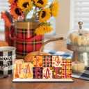 2 x Fall Halloween Office Decor Wooden Table Desk Sign Decorations Reversible Double Side Halloween and Autumn Tabletop Sign Fall Thanksgiving Centerpiece Farmhouse Decor for Home Office Party Desk (Turkey)