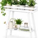 BAMBANG Bamboo Plant Stand Indoor, 2 Tier Small Plant Table, Tall Plant Stand for Indoor Plants, Window Sill Plant Shelf, Flower Pot Holder Plant Bench Plant Rack for Living Room, White