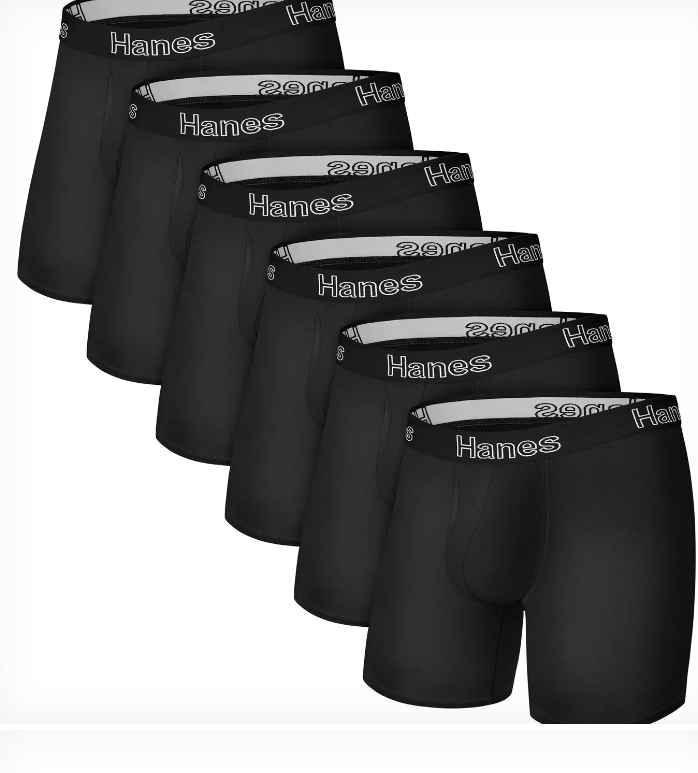 Hanes Men's Underwear Boxer Briefs Pack, 6-Pack, Stretch Cotton, Moisture Wicking Size S