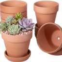4 Inch Round Terracotta Pots, 6 Pcs Planters Pots with Drainage Holes and Saucer for Indoor Outdoor Gardening, Flower
