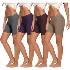 Molasus Womens Cotton Boxer Shorts Underwear Anti Chafing Bike Shorts (Large, Charcoal/Purple/Brown/Mud Yellow)