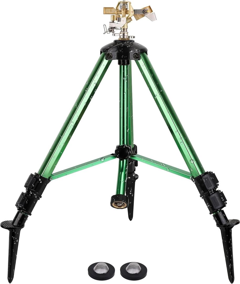 Sprinklers for Yard,Heavy-Duty Impact Sprinkler on Ground Plug Tripod Base, 360 Degree, 0-43 Feet Large Area Coverage Yard Sprinklers, Adjustable Height 16-37 Water Sprinkler for Lawn (Green)