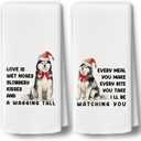 Christmas Dog Kitchen Towels Decor Set of 2 - Funny Husky Dog Xmas Holiday Hand Tea Towels, Retro Funny Puppy Gifts Christmas Dish Towel Dishcloths Decorations for Home Kitchen, 16"x24"