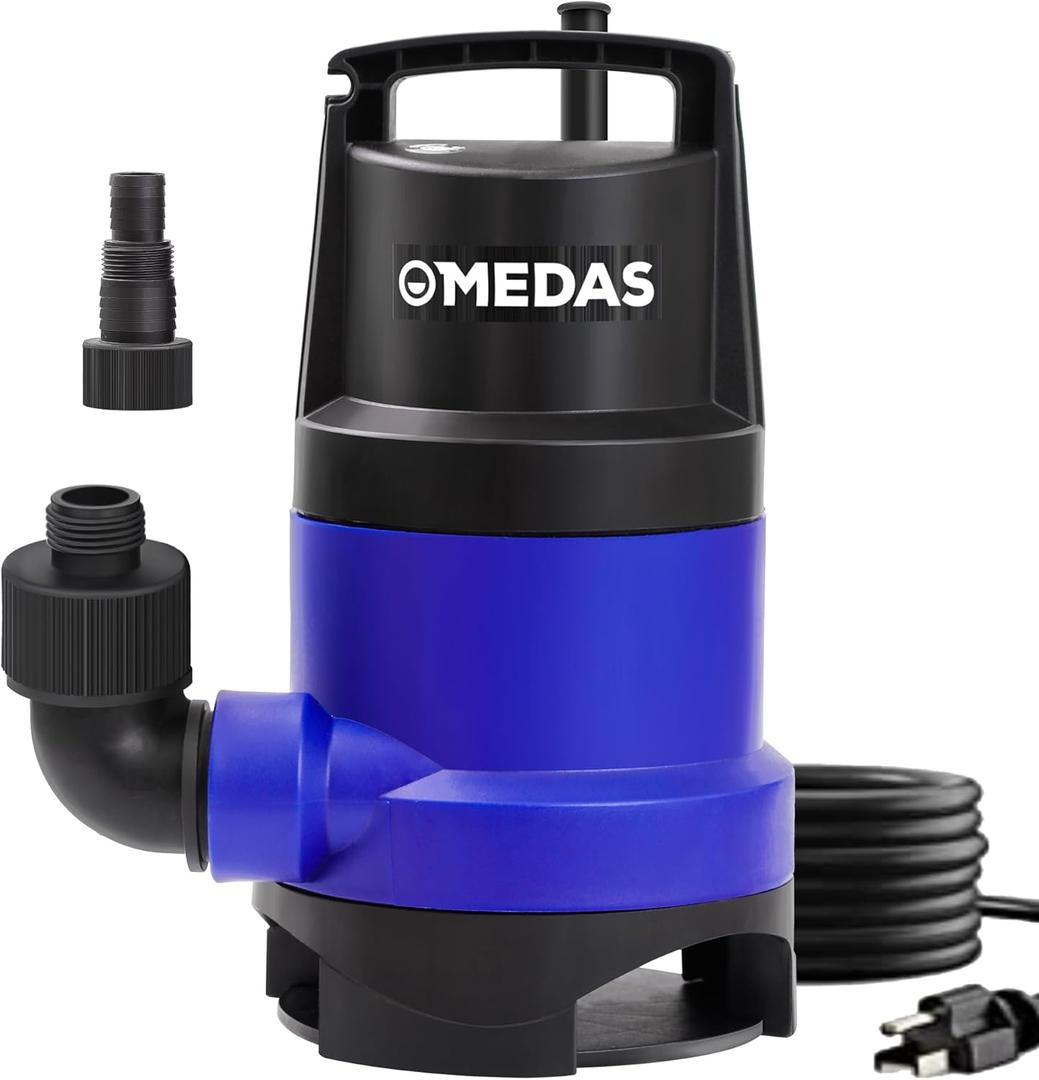 MEDAS 1HP 3434 GPH Sump Pump Submersible Clean/Dirty Water Pump Portable Utility Pump with 16.4ft Cord for Swimming Pool Garden Basement Tub Pond Draining