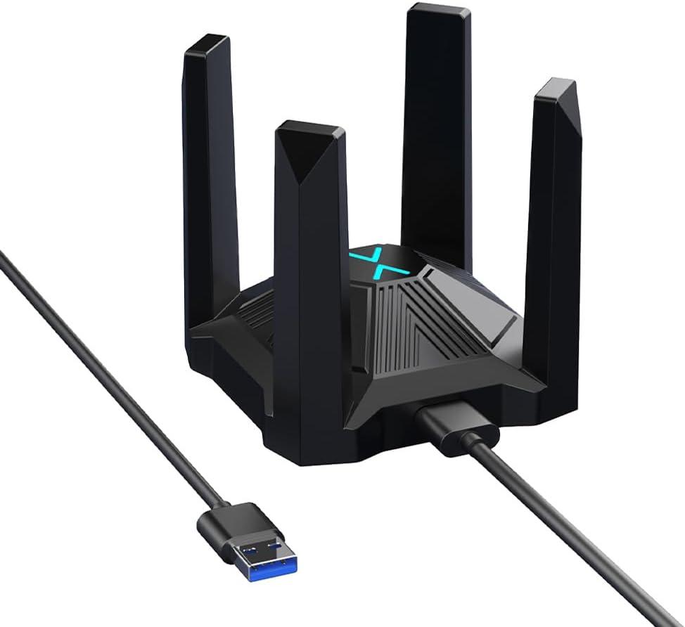 AX1800 USB WiFi Adapter for Desktop PC Laptop, 4 Antenna High Gain Wireless Network Card with Dual Band 2.4GHz, 5GHz, WPA3, USB3.0, Driver-Free for Windows 11/10 Only