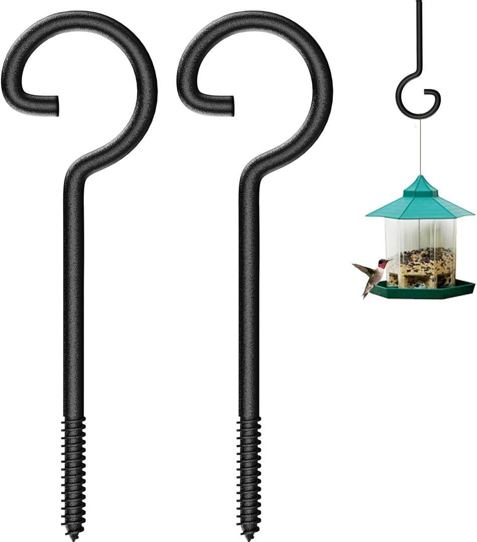 shikaman 9 Inch Q Hanger Screw Hooks 2 Pack, Safety Buckle Design Metal Hooks, Rust Resistant Screw-in Hooks for Outdoor String Lights, Bird Feeders, Plants, Patio, Fence, Wood