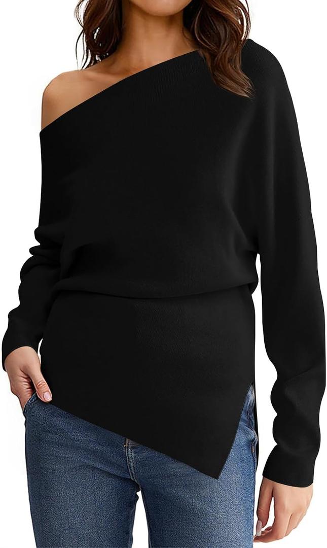 Saodimallsu Womens Off One Shoulder Sweaters Long Sleeve 2025 Casual Fall Pullover Knit Tops