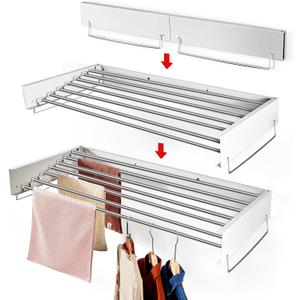 Heshecein Wall Mounted Drying Rack,Collapsible Drying Racks for Laundry,7 Stainless Steel Rods,Folding Indoor/Outdoor Drying Rack Clothing,Collapsible Laundry Drying Rack,47” Wide