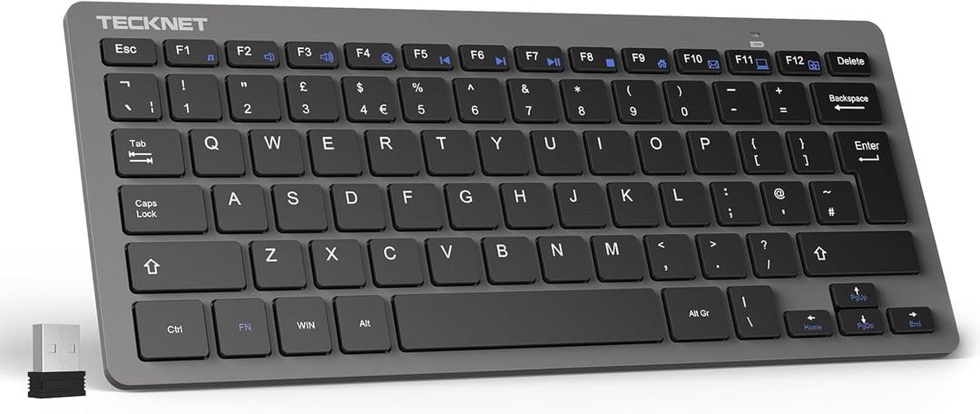 TECKNET 2.4G Wireless Keyboard, Small Wireless Keyboard with Media Hotkeys, Mini Keyboard Compact Wireless Keyboard, 12-Month Battery Life, Compatible with PC, Desktop, Laptop, Smart TV - Grey