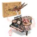 3D Wood Puzzles for Adults, Mechanical Music Box-Retro Flowers Piano Music Box, DIY Rotating Model Building Kits for Teens, DIY Crafts/Desk Decor Hobbies for Women Men