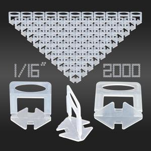 Tile Leveling System 1/16" 2000 Piece 1.5mm Tile Spacers 1/16 Inch Leveling System, Tile Leveling Clips 1/16 Tile Spacers Leveling System for Professional Ceramic Tile