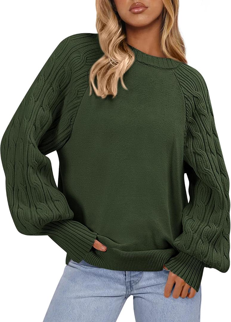 PRETTYGARDEN Womens Sweaters Spring Fashion 2026 Crew Neck Cable Knit Casual Loose Chunky Tunic Sweater Winter Clothing (L)