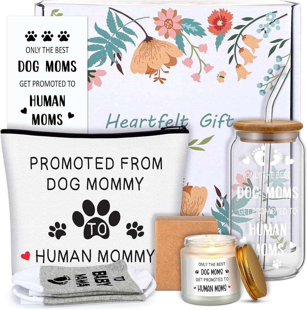 New Mom Gifts for Pregnant Women Cute Pregnant, Postpartum, Birthday Gifts for First Time Moms Including Drinking Cup, Makeup Bag, Scented Candle, Socks, Cards