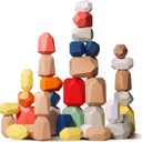 36PCS Wooden Stacking Rocks Building Blocks, Montessori Toys for 3 4 5 year old Stacking Game Sensory Preschool Learning Activities, Balancing Stones Birthday Gifts for Kids 3-5 Easter Basket Stuffers