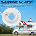 TonGass (2-Pack, White) Universal Fit Gravity Feed Fresh Water Fill Hatch Inlet for RV Trailers, 4.5" Diameter Fill Hatch Inlet - With 1-1/4 Barbed Connector, Bayonet-Style Cap and 1/2" Air Vent