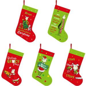 Funny Christmas Stocking, 5 Pack 16 Inch Large Xmas Stockings, Whoville Christmas Decorations, Holiday Party Supplies, Fireplace Mantel Christmas Tree Ornaments, White Elephant Gifts for Women Men (Multicolor)