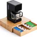 Peohud Bamboo Coffee Pod Drawer, Espresso Coffee Capsule Holder with 5 Adjustable Compartment, Tea Bag Storage Organizer for Kitchen Counter Office Coffee Station