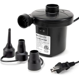 Etekcity Air Pump for Inflatables, Portable Electric Air Mattress Pump, Quick-Fill Perfect Inflator/Deflator for Couch, Blow up Pool Floats Raft Bed Boat Toy with Nozzles, 110-120V, Black (Small)
