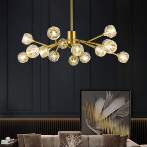 Weesalife Sputnik Chandeliers for Dining Room Light Fixtures,Modern Crystal Chandeliers for Living Room,15 Lights Gold Mid Century Brass Lighting Fixtures for Kitchen Island Bedroom Entryway