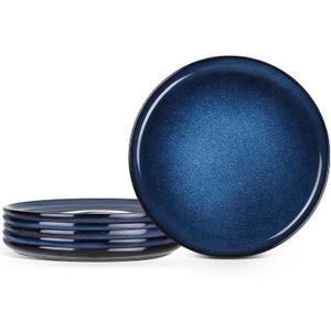 E-far 10.5 Ceramic Dinner Plates Set of 6, Large Reactive Glaze Stoneware Dishes, Round Salad Plate for Home Kitchen Restaurant, Microwave & Dishwasher Safe Deep Sea Blue