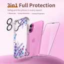 for iPhone 16 Plus Case,[3 in 1] with Screen Protector & Camera Lens Protector, Flower Pattern Design,Clear Soft Shockproof Slim Floral Phone Cover for Women Girls 2024 6.7" (Lavender/Purple)