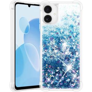 Liquid Glitter Case for Samsung Galaxy A07 4G, Flowing Sparkle Quicksand Design Bling Glitter Clear Case for Women, Soft TPU Shockproof Girly Case, Blue