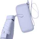 ESUFEIR Mini Travel Sun Umbrella for Purse With Case,Small Compact UV Umbrella Protection Sun,Lightweight Portable Parasol Windproof for Women Men Kids (Purple)