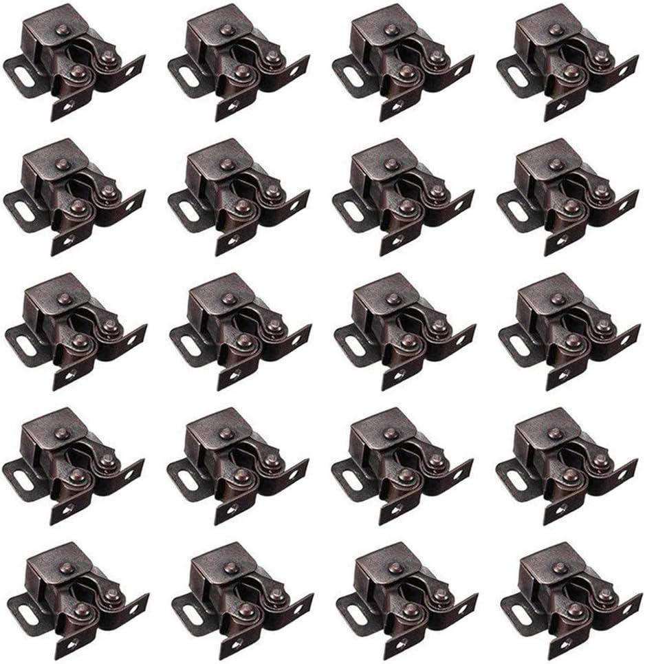 BTMB Cold Rolled Steel Cupboard Closet Cabinet Door Double Ball Roller Catch Latch 20pcs (Bronze Tone)