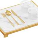 SpaceAid Bamboo Rack Dish Pad, Instant Dry Diatomaceous Earth Mat for Kitchen Counter, Stone Dish Fast Drying Mat Board (15.8 x 11.8 inch, White Marble)