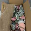 MARTINE MALL 2FT Pre-Decorated Small Christmas Tree with Lights, Snowy Flocked Mini Christmas Tree Artificial Tabletop Christmas Trees with Pink Owl Bow Hanging Ornaments for Table Desk Small Space