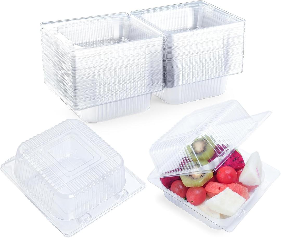 50 Count Clear Plastic Containers with Lids for Food, Thickened Disposable Sandwich Containers Clamshell Boxes for Cake Slice, Dessert, Hamburger, Salad