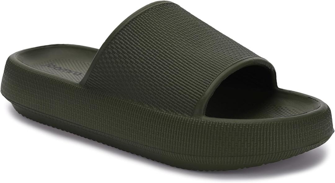 Joomra Mens Shower Pillow Slippers Thick Sole Women Platform Non Slip Home House Bathroom Slides for Ladies Cushioned Soft Indoor Bath Male Sandals Army Green, 12-13 Women/10.5-11 Men