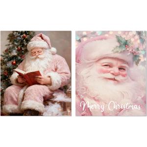 XUNLURY Pink Christmas Santa Diamond Art Kits 2 Pcs, Cozy Winter Christmas Santa Claus Reading Book Diamond Painting Kits for Adults Beginners, Full Drill Diamonds Dots for Home Decor, 9.8x11.8 Inch