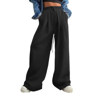 Aleumdr Wide Leg Sweatpants for Women 2025 Trendy Fashion High Waisted Drawstring Loose Long Pants with Pockets (Medium, Black)