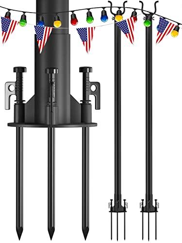 addlon 2 Pcs String Light Poles Pro 10ft, Harder Outdoor Poles with Hooks for Hanging String Lights for Patio, Garden, Wedding, Parties - Polish Black