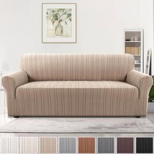 H.VERSAILTEX High Stretch Sofa Slipcover 1-Piece Couch Cover Non Slip Sofa Cover with Elastic Bottom Thick Soft Sofa Covers Washable Polyester Spandex Jacquard Fabric Stripe Design(Sofa, Sand)