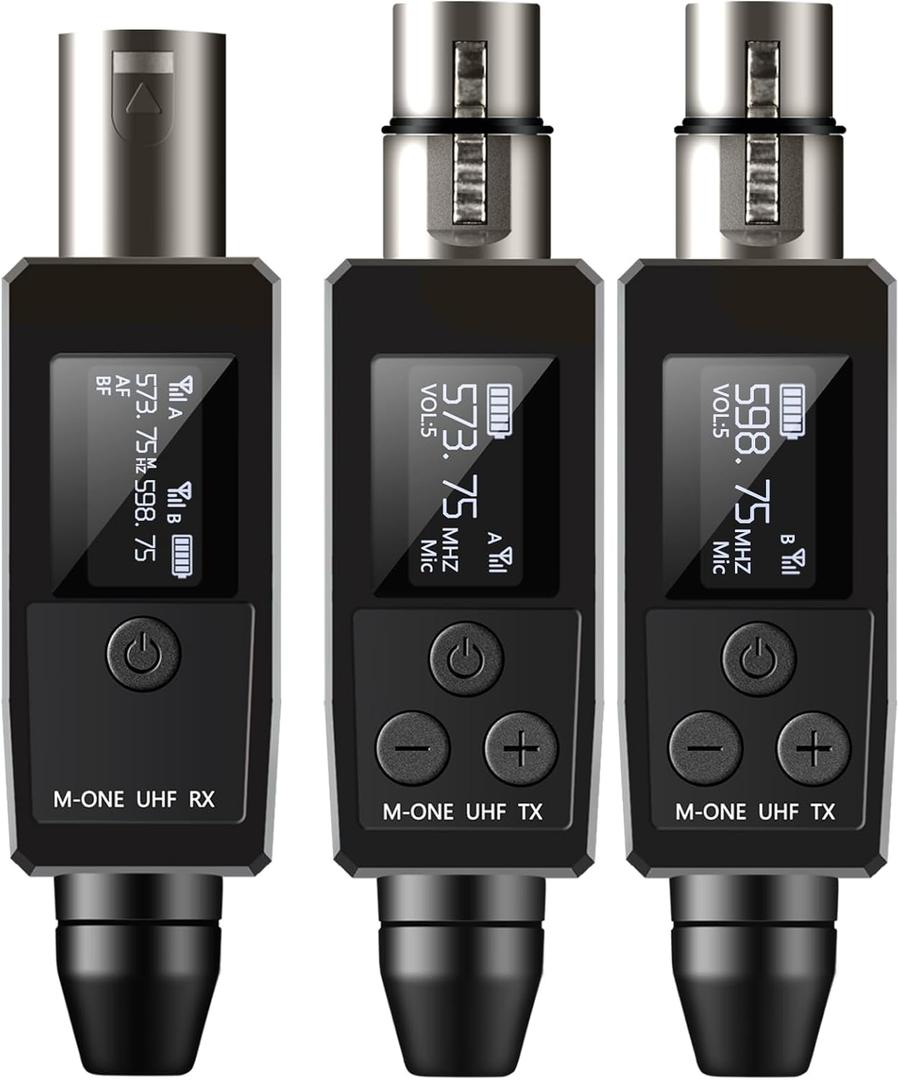 EBJ Wireless Microphone System UHF wireless XLR transmitter and receiver for dynamic/capacitive microphones, 48V Phantom power supply, electric guitar/bass, audio mixer, PA system (One drag two)