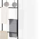 Over The Door Towel Rack Door Rack Hanger Organizer Bathroom Door Rack for Towels Over The Door Hooks with Shelves Behind Door Towel Holder for Livingroom, Back of Door 4 Tier Towel Bar (Black)
