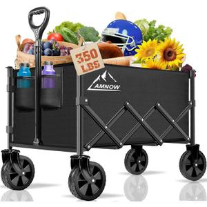 Collapsible Folding Wagon Cart, 350LBS Utility Large Capacity Cart Foldable Wagon with All Terrain Wheels, Grocery Wagons Carts for Garden Shopping Sports Camping, Black