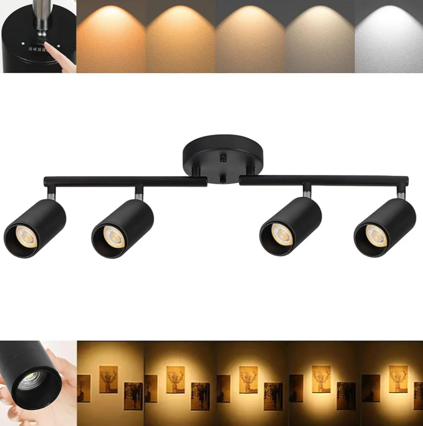 5Color LED Track Lighting Kit 4 Lights Dimmable 48W Track Light,Zoomable15°/24°/36°/45°/60°-2700K/3000K/3500K4000K/5000K,Track Lighting for Accent Task Kitchen,Lumen 4800 (Black