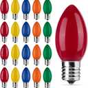 Minetom 25 Pack Multicolor C9 LED Christmas Light Bulbs, Colored Plastic C9 Shatterproof LED Bulbs Replacement for Christmas String Lights, E17 Intermediate Base, Commercial Dimmable Holiday Bulbs