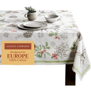 Maison d' Hermine Table Cloth Rectangle Table 100% Cotton 54 x 72 Inches Fall Tablecloth Reusable Everyday Use for Thanksgiving Christmas Decorations Dining Farmhouse Party (Christmas Dew)