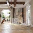 JSB 192-inch Extra Wide 30-inch Tall Dog gate with Door Walk Through,Full Matel Freestanding Round Tube Pet Gate for Halls Stairs, Puppy Safety Dog Fence with 4PCS Support Feet (White)